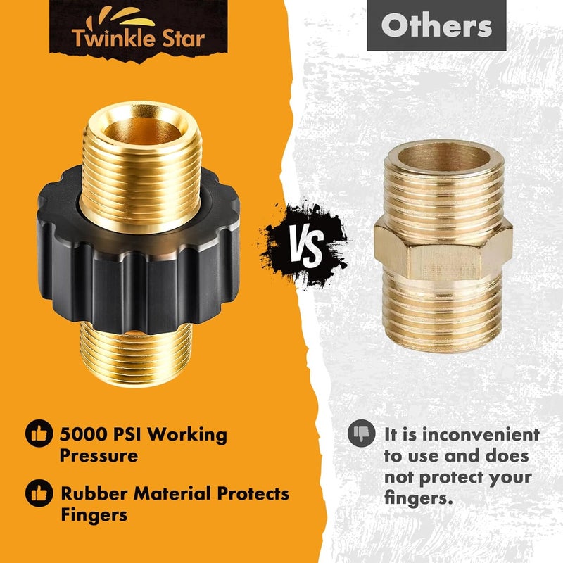 Twinkle Star محول خرطوم غسالة الضغط، تركيب خيوط ذكر مقياس M22، موصل غسالة ضغط 5000 PSI، مجموعتان - Image 3
